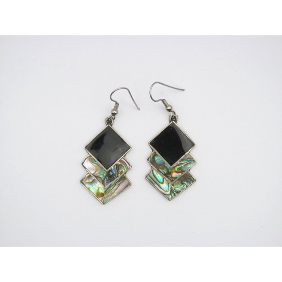 Alpaca Mexico Abalone Black Enamel Pierced Earrings - Picture 3 of 12